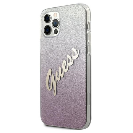 Oryginalne Etui IPHONE 12 / 12 PRO 6,1" Guess Hardcase Glitter Gradient Script GUHCP12MPCUGLSPI różowe