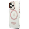 Oryginalne Etui IPHONE 13 PRO Guess Hard Case Metal Outline Magsafe (GUHMP13LHTRMP) różowe