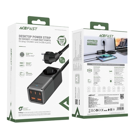 Acefast Z2 GaN 75W PD-Tischladegerät 3x USB-C 2x USB-A - Schwarz und Grau