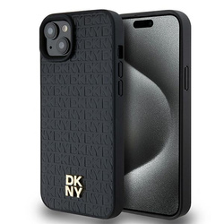 DKNY DKHMP15SPSHRPSK iPhone 15 / 14 / 13 6.1" czarny/black hardcase Leather Pattern Metal Logo MagSafe