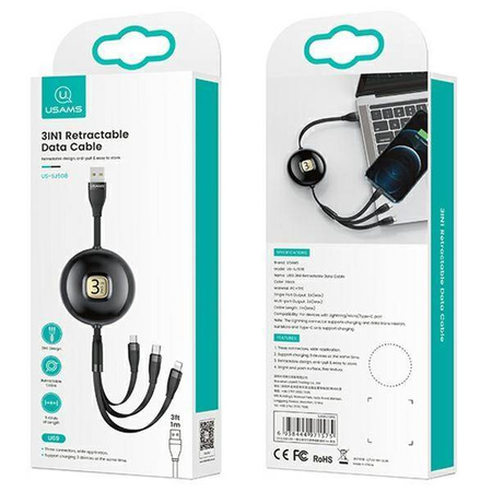 USAMS Kabel U69 3w1 1m niebieski/blue (lightning/microUSB/USB-C) SJ508USB02 (US-SJ508)