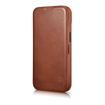 iCarer CE Oil Wax Premium Leather Folio Case skórzane etui iPhone 14 Plus z klapką magnetyczne MagSafe brązowy (AKI14220707-BN)