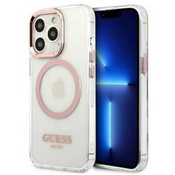 Oryginalne Etui IPHONE 13 PRO Guess Hard Case Metal Outline Magsafe (GUHMP13LHTRMP) różowe