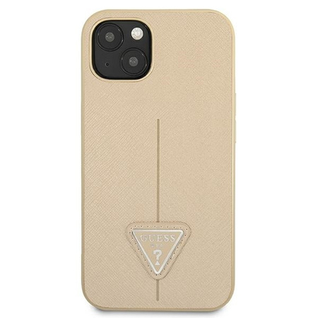 Original Handyhülle IPHONE 13 MINI Guess Hardcase Saffianotriangle Logo (GUHCP13SPSATLE) beige