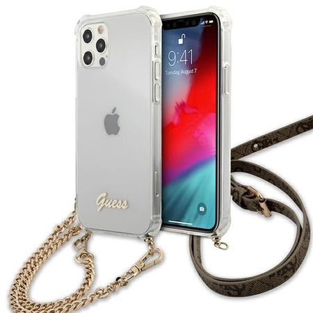 Guess GUHCP12MKC4GSGO iPhone 12/12 Pro 6,1" Transparent hardcase 4G Gold Chain