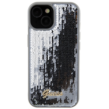 Guess Sequin Script Metal case for iPhone 15 - silver