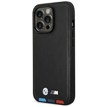 Original Case IPHONE 14 PRO BMW Leather Stamp Tricolor MagSafe (BMHMP14L22PTDK) black