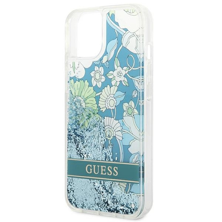 Case IPHONE 14 Guess Hardcase Flower Liquid Glitter green