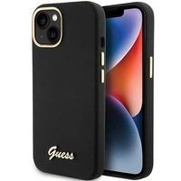 Guess Silicone Script Metal Logo &amp; Frame case for iPhone 15 - black