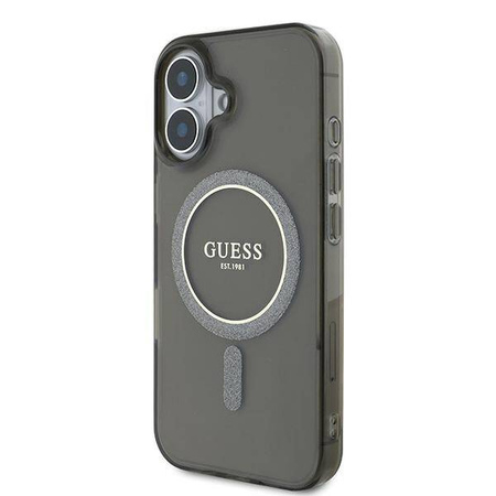 Oryginalne Etui IPHONE 16 Guess Hardcase IML Glitter Circle MagSafe (GUHMP16SHFGEREK) czarne