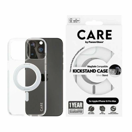 CARE by PanzerGlass Kickstand Case MagSafe für iPhone 15 Pro Max – Silber