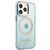 Original Case IPHONE 13 PRO MAX Guess Hard Case Gold Outline Translucent MagSafe (GUHMP13XHTCMB) blue