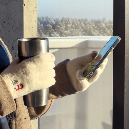 Winter-Telefonhandschuhe für Damen mit einem Schneemann und einem Weihnachtsbaum – grün