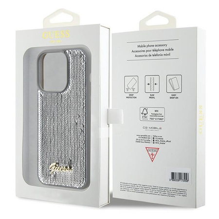 Guess Sequin Script Metal case for iPhone 15 Pro Max - silver