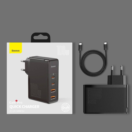 Baseus GaN2 Pro szybka ładowarka sieciowa 100W USB / USB Typ C Quick Charge 4+ Power Delivery czarny (CCGAN2P-L01)