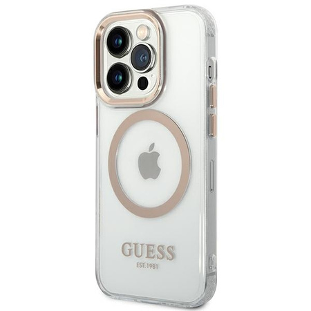 Guess GUHMP14XHTRMD iPhone 14 Pro Max 6,7 &quot;Gold / Gold Hartschalenetui Metal Outline Magsafe