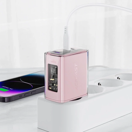 Acefast charger GaN 65W 3 ports (1xUSB, 2xUSB C) pink (A45)