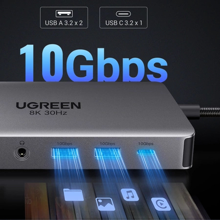 HUB Ugreen CM681 15978 13in1 USB-C - 2x USB-A 3.2 / 2x USB-A 3.0 / USB-C 3.2 / 2x HDMI / DisplayPort / RJ45 / SD and TF / AUX / USB-C PD