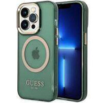 Guess GUHMP14XHTCMA iPhone 14 Pro Max 6.7" green/khaki hard case Gold Outline Translucent MagSafe