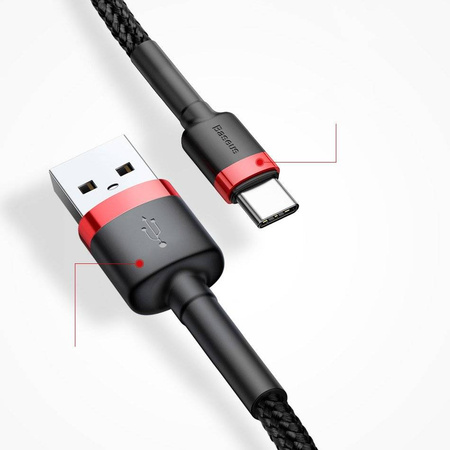 Baseus Kabel USB TYP C USB-C 2A 3M Nylonowy wytrzymały Cafule szary+czarny CATKLF-UG1