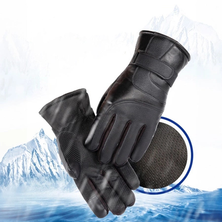 Men's insulated PU leather phone gloves - black