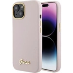 Guess Silicone Script Metal Logo &amp; Frame case for iPhone 15 - pink