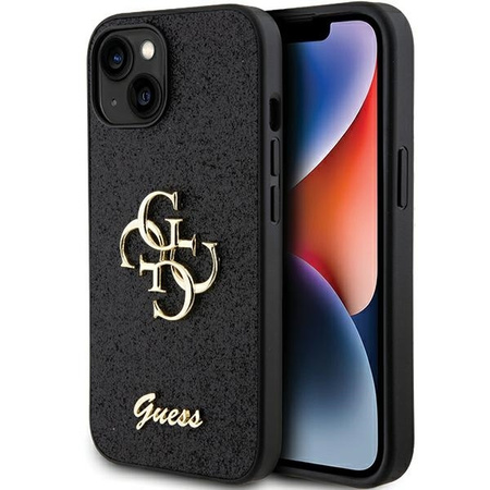 Original Case APPLE IPHONE 15 Guess Hardcase Glitter Script Big 4G (GUHCP15SHG4SGK) black