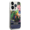 Schutzhülle IPHONE 14 PRO Guess Hardcase Flower Liquid Glitter blau