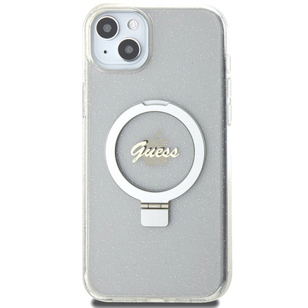 Guess nakładka do iPhone 15 Plus 6.7&quot; GUHMP15MHRSGSD transparentna hardcase Ring Stand Script Glitter MagSafe