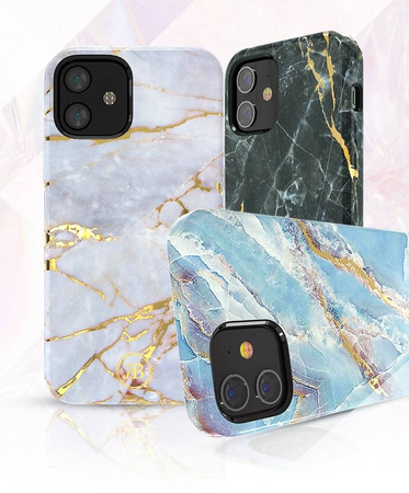 Kingxbar Marble Series eleganckie etui pokrowiec z nadrukiem marmur iPhone 12 mini białobłękitny