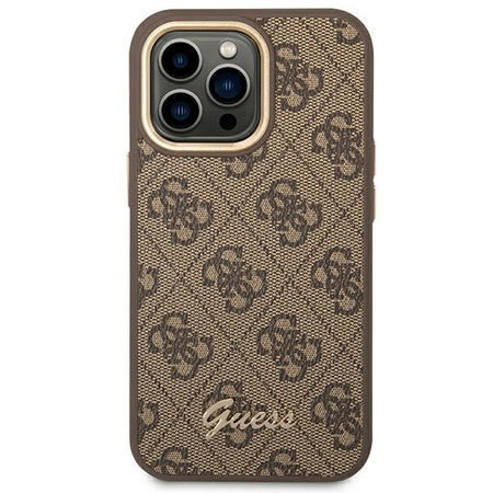 Original Handyhülle IPHONE 14 PRO Guess Hard Case 4G Vintage Gold Logo (GUHCP14LHG4SHW) braun