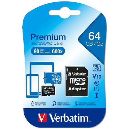 Verbatim Karta microSDXC 64GB V10 + adapter czarny/black 44084