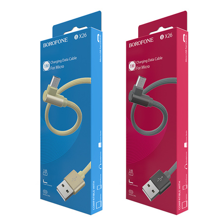 Borofone Kabel BX26 Express - USB na Micro USB - kątowy 2,4A 1 metr złoty