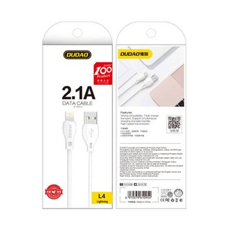 Dudao przewód kabel USB / Lightning 2.1A 1m biały (L4L 1m white)