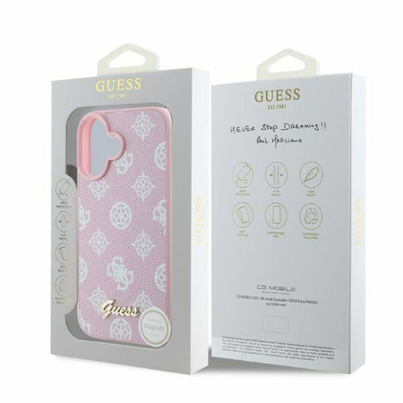 Guess GUHMP16SPGPYSP iPhone 16 różowy/pink HC MagSafe PU Peony Script