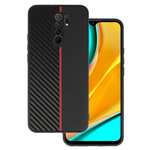 Tel Protect CARBON Case do Xiaomi Redmi 9 Czarny z czerwonym paskiem