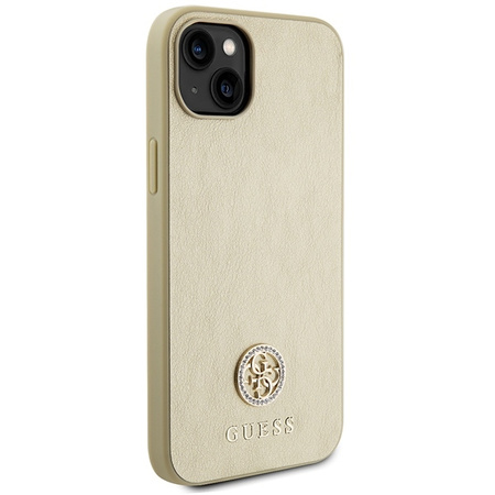 Guess Leather 4G Metal Logo Strass case for iPhone 15 - gold