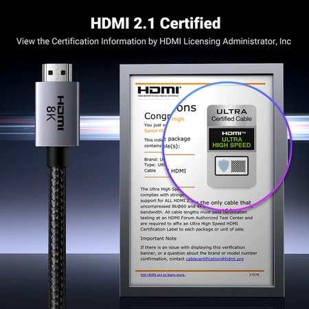 Ugreen HD171-Kabel mit zertifizierten HDMI 2.1 8K-Anschlüssen, 3 m lang – Grau