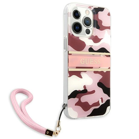 Guess nakładka do iPhone 13 Pro Max 6,7&quot; GUHCP13XKCABPI różowy hard case Camo Strap Collection