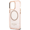 Oryginalne Etui IPHONE 13 PRO Guess Hard Case Gold Outline Translucent MagSafe (GUHMP13LHTCMP) różowe