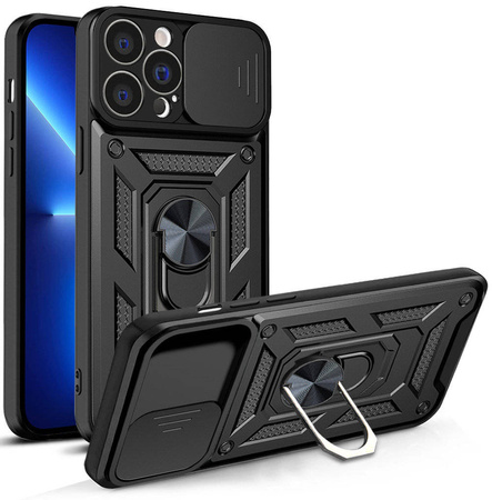 Hybrid Armor Camshield Hülle für iPhone 13 Pro Max gepanzerte Hülle mit Kameraabdeckung schwarz