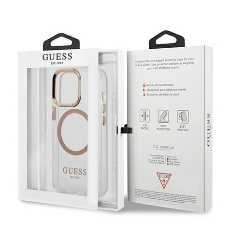 Original Case IPHONE 13 PRO MAX Guess Hard Case Metal Outline Magsafe gold