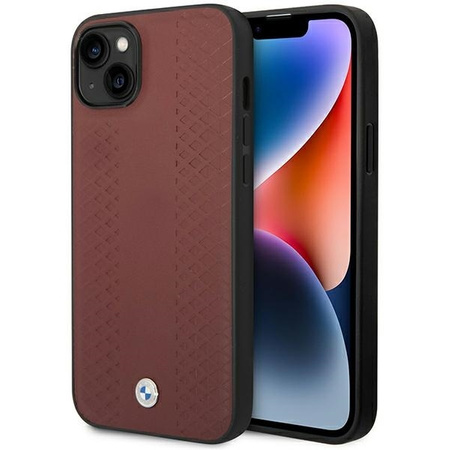 Original Case IPHONE 14 BMW Leather Diamond Pattern (BMHCP14S22RFGR) burgundy