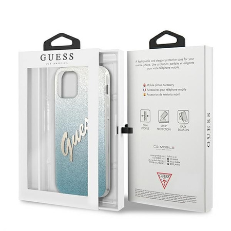 Guess Glitter Gradient Script - Etui iPhone 12 mini (niebieski)