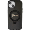 Guess Ring Stand Script Glitter MagSafe case for iPhone 15 - black