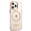 Original Handyhülle IPHONE 13 PRO Guess Hard Case Gold Outline Translucent MagSafe (GUHMP13LHTCMP) rosa