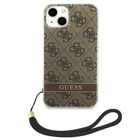 Original Case IPHONE 14 Guess Hardcase 4G Print Strap (GUOHCP14SH4STW) brown