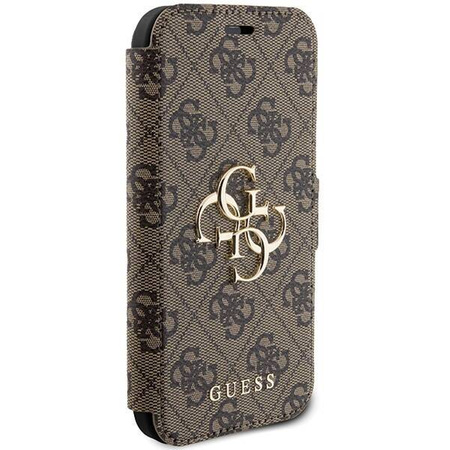 Oryginalne Etui IPHONE 13 / 14 / 15 Guess Book 4G Metal Gold Logo (GUBKP15S4GMGBR) brązowe