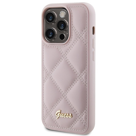 Guess Quilted Metal Logo-Hülle für iPhone 15 Pro Max – Rosa