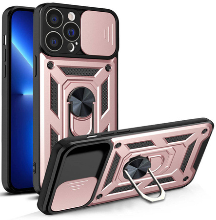 Hybrid Armor Camshield case for iPhone 13 Pro Max armored case with camera cover pink